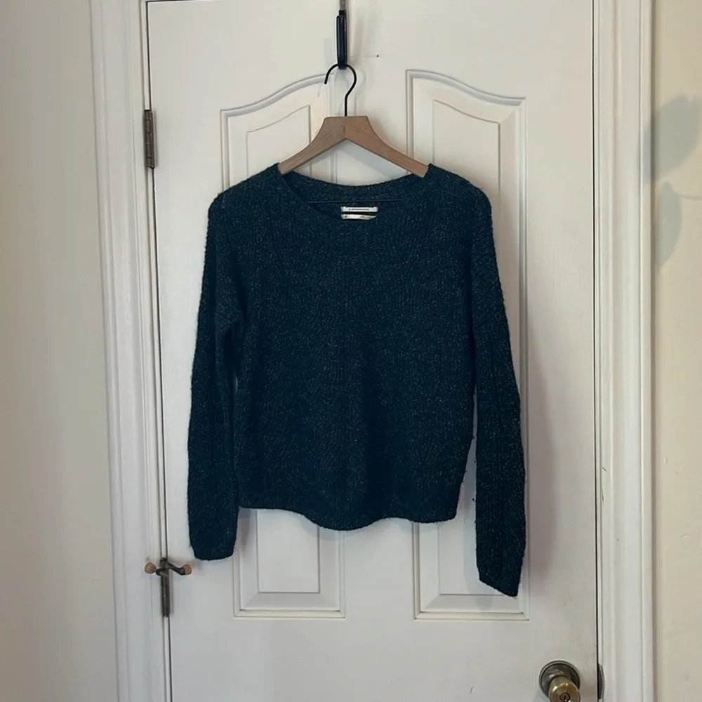 Anthropologie | Keely Fisherman Cable Knit‎ Pointelle Marled Green Sweater XS